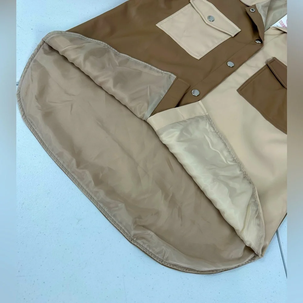 NWT AndTheWhy Women's Colorblock Faux Leather Oversized Shacket Small